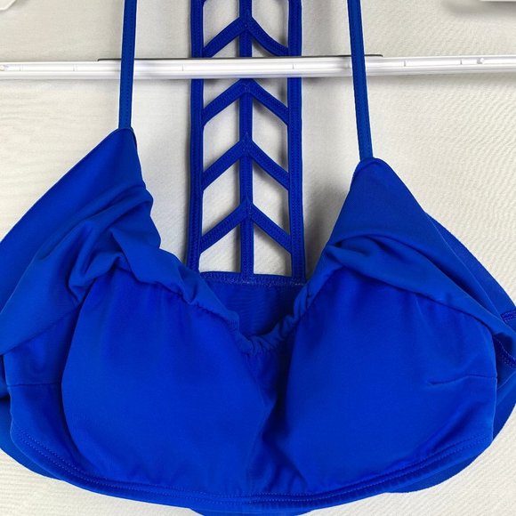 PINK Bikini Top Ruffle Razorback blue XS - Picture 2 of 5